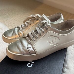 Chanel Metallic Silver Sneakers for Women